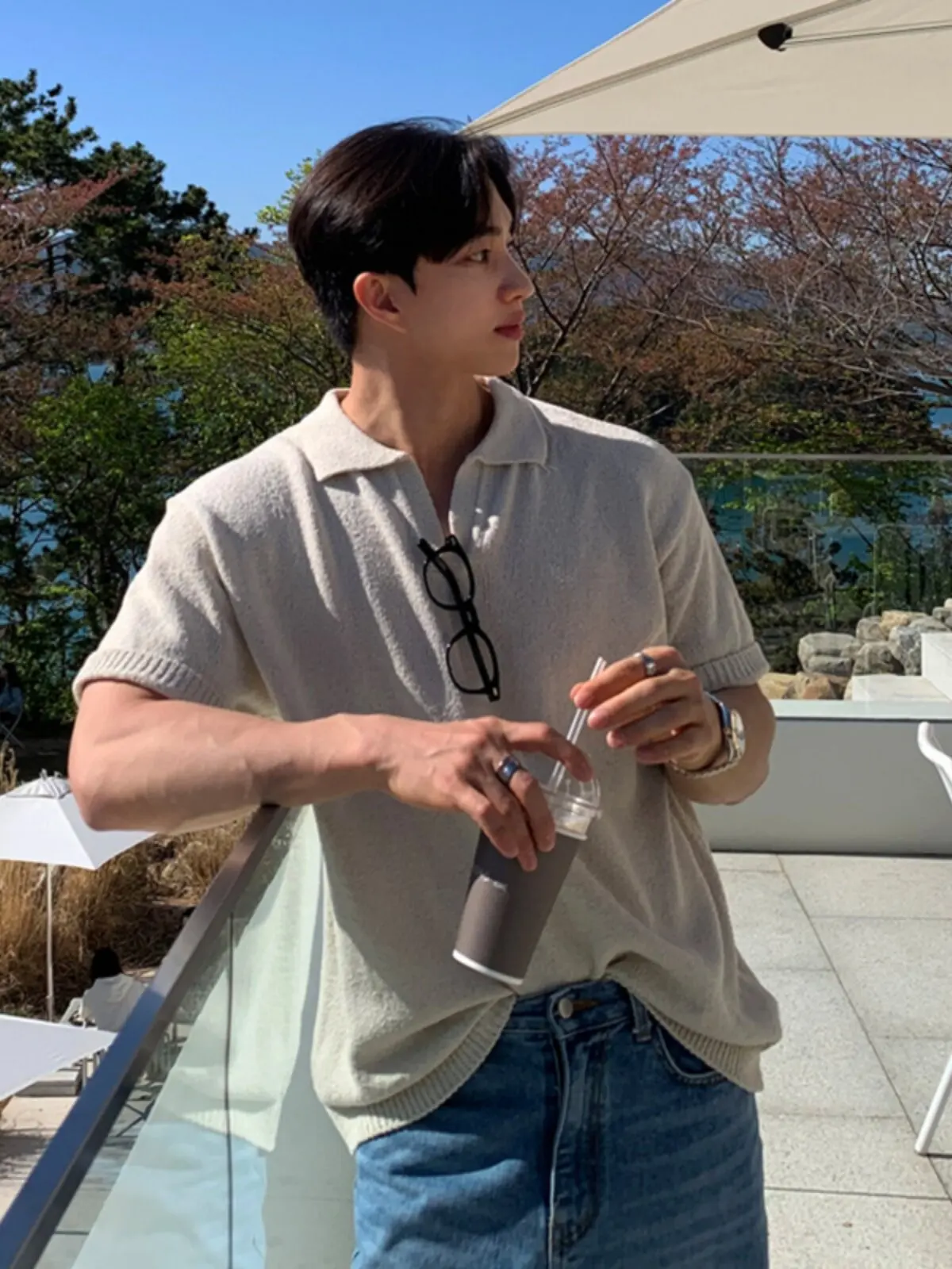 2026 Summer Men's Solid Color Knit Polo Shirt Short Sleeve Turn-Down Collar Polo Shirts Men Casual Streetwear New Male Tops Q108