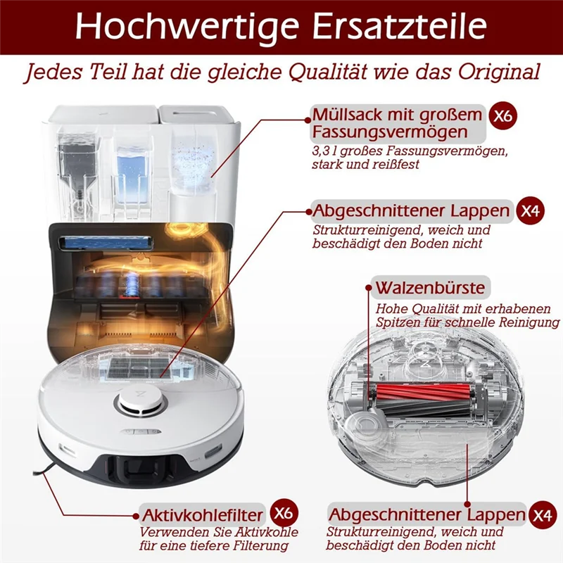 YCOC-Per Roborock S8 Pro Ultra/S8 +/S8/G20 Spazzola laterale principale Filtro Hepa Mop Sacchetti per la polvere in tessuto Pezzi di ricambio