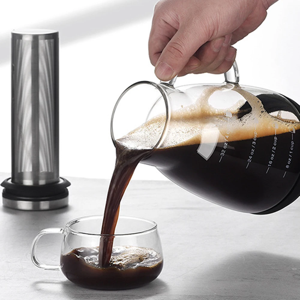 Glass Coffee Cold Brew Maker Pot with Stainless Steel Filter Removable for Iced Coffee Cold Brew Tea Juice Home Office Kitchen