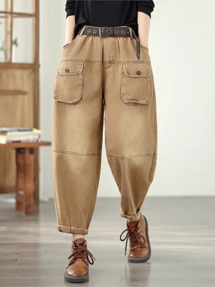 Oversized Jeans Autumn Winter Harem Pant Women Retro Loose Fashion Ladies Harem Trousers Elastic High Waist Woman Pants