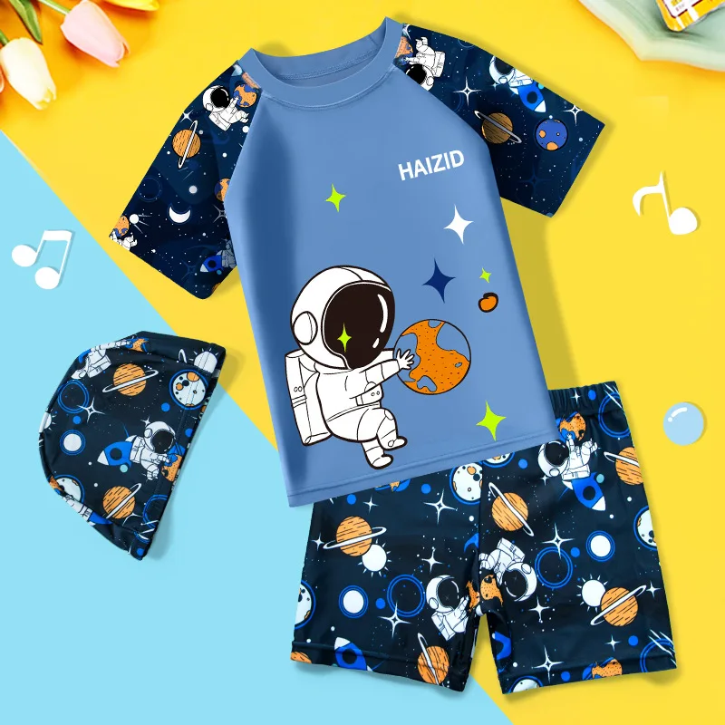 

Купальники для младенцев с милым мультяшным мальчиком, детский купальник, комплект из трех предметов, детский купальник