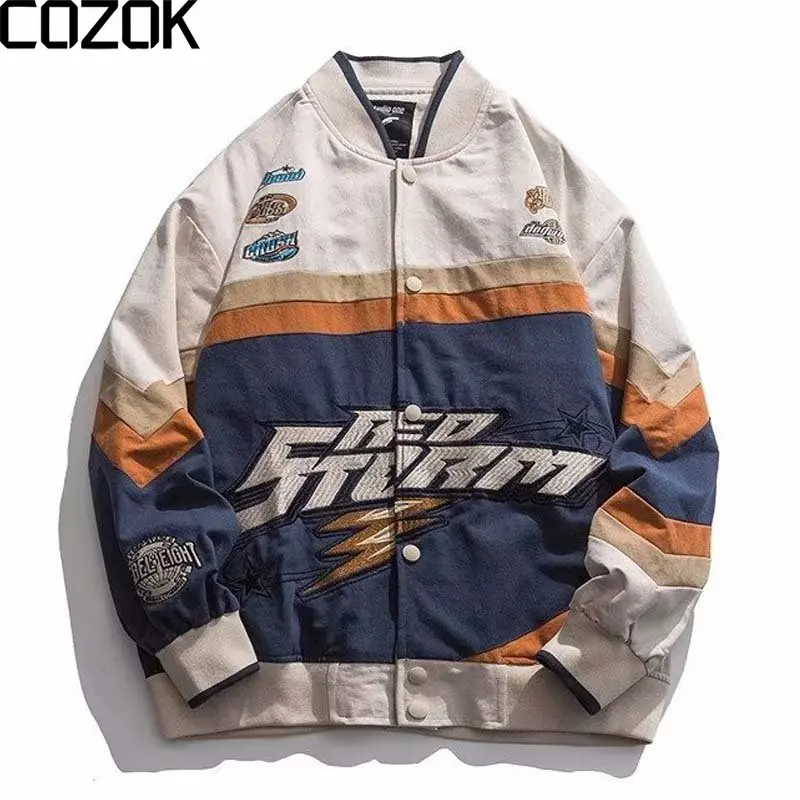 

American Embroidered Baseball Varsity Jackets Men's Racing Jacket 2023 Couple Motorcycle Toolingcoat Street Retro Casual Coats