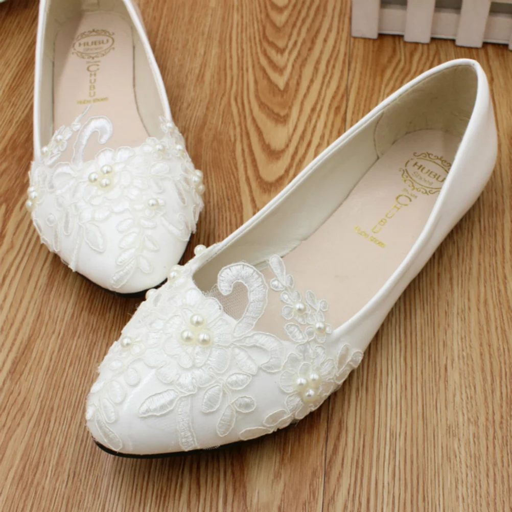 Zapatos de vestir planos para mujer Moda Encaje Novia Mujer Plegable Blanco Boda Miss