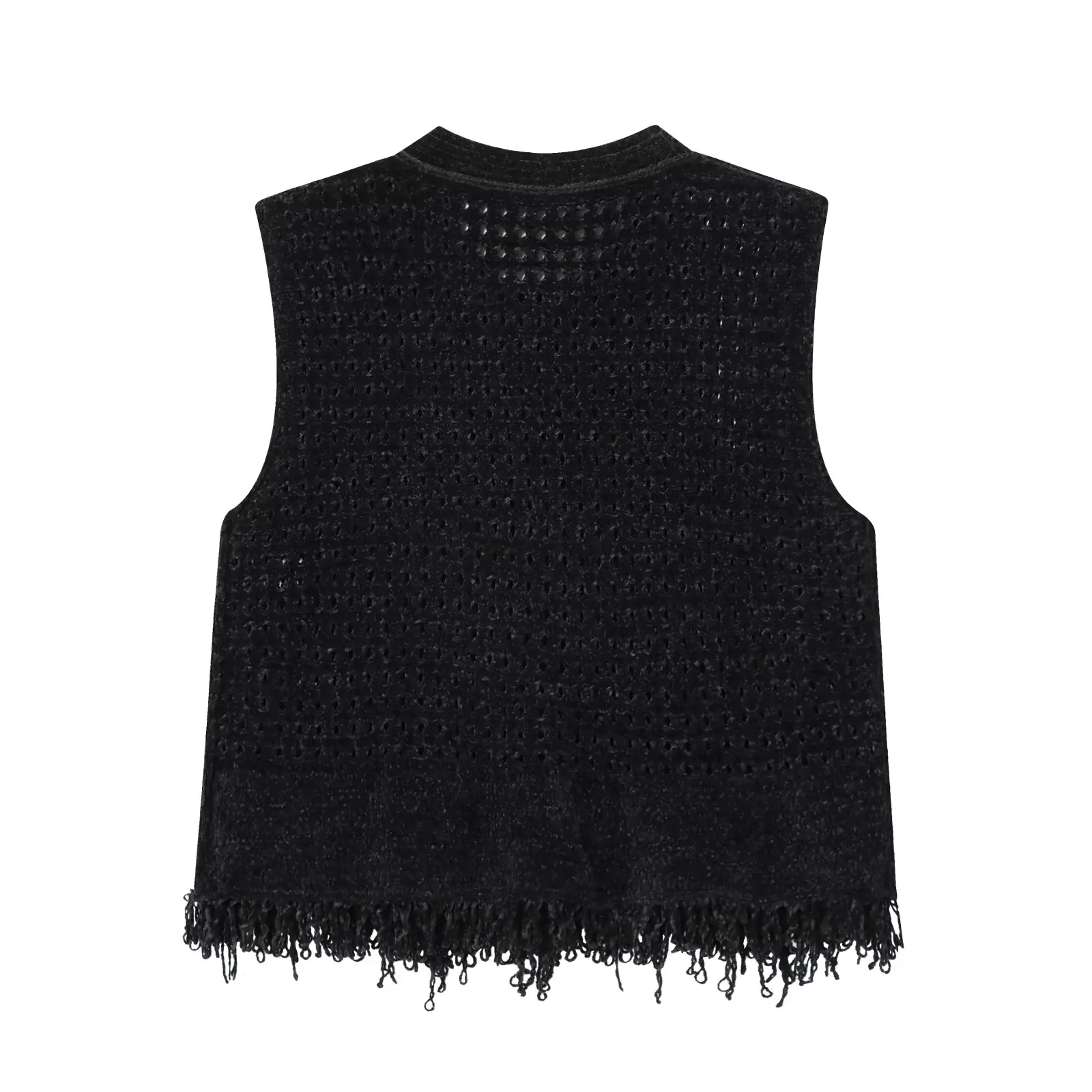 

Faionable Knitted Plaid Svel round Ne Women's Top Autumn New Arrival JNLEAOG Tassel Detail Polyester Fiber