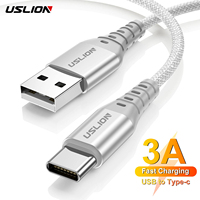 USLION 3A Type C Cable for iPhone 15 Pro Max Nylon Braided Fast Charging Data Cord For Xiaomi 14 Oneplus Samsung POCO 0.3/1/2M