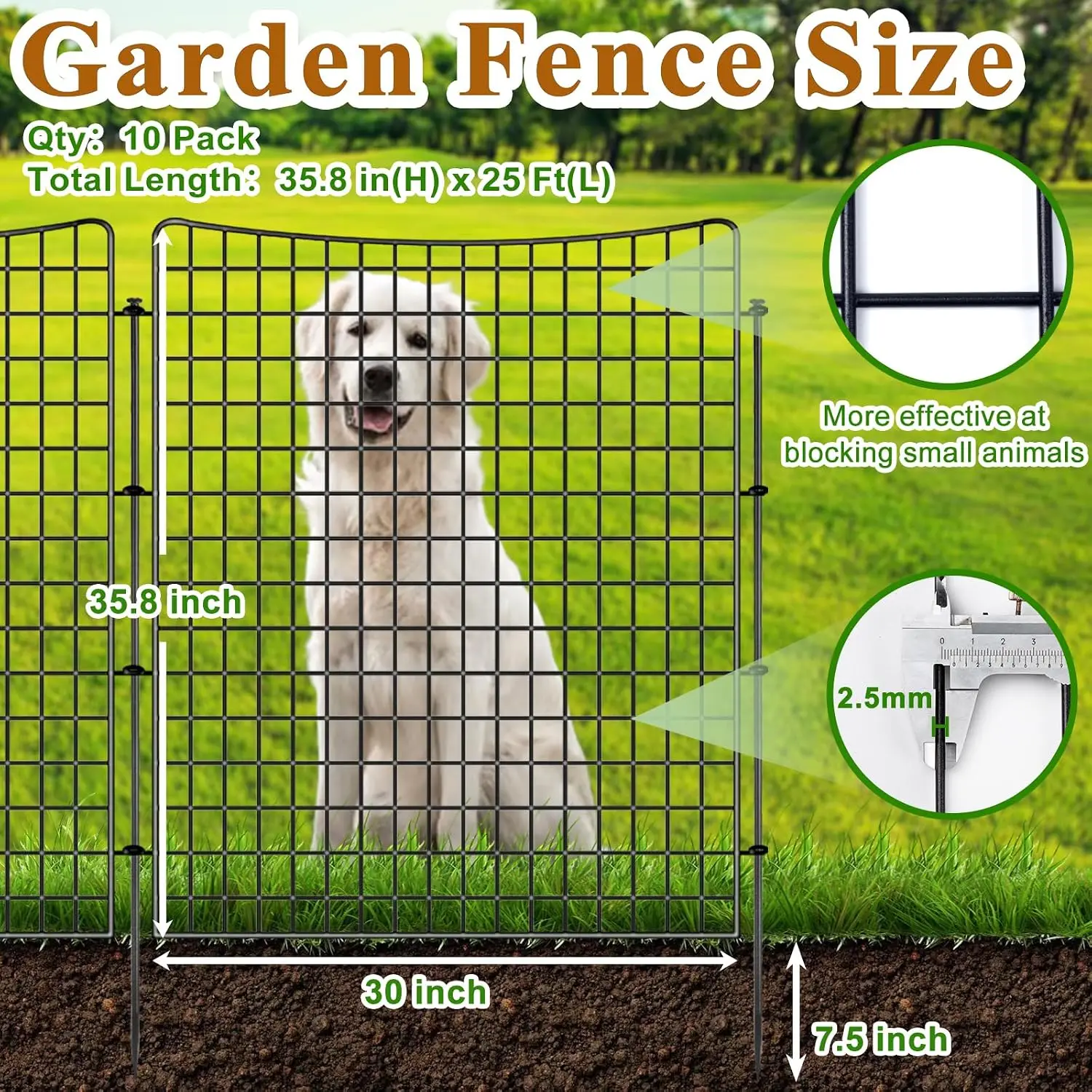 10 Panels Garden Fencing Animal Barrier, 36in(H) X 25ft(L) Dog Fence Outdoor for Yard Rustproof No Dig Decorative Tall Rabbit Fe