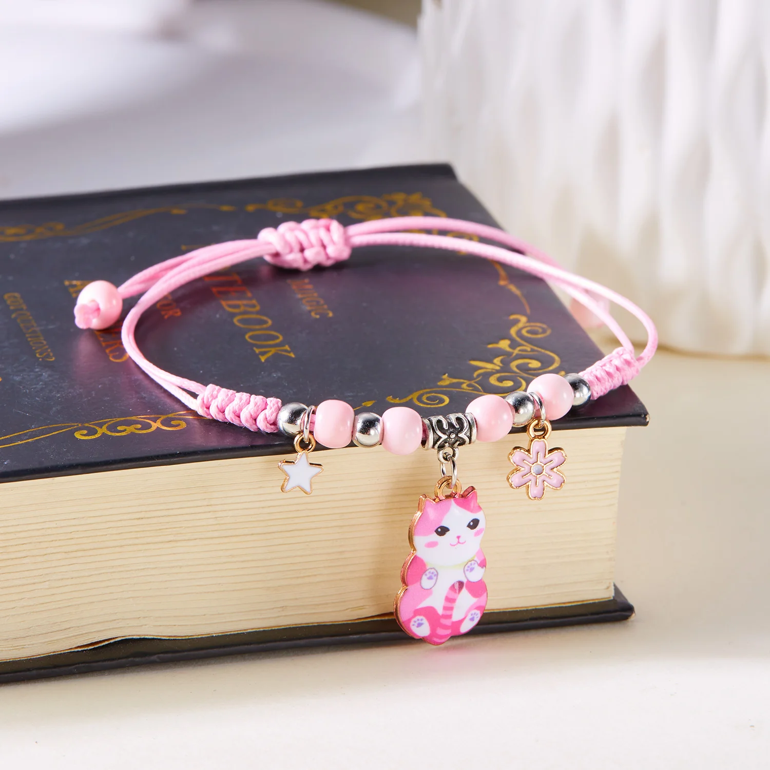 Handmade Cute Cartoon Cat Star Flower Woven Beads Bracelet for Women Girl Party Adjustable Jewelry gift