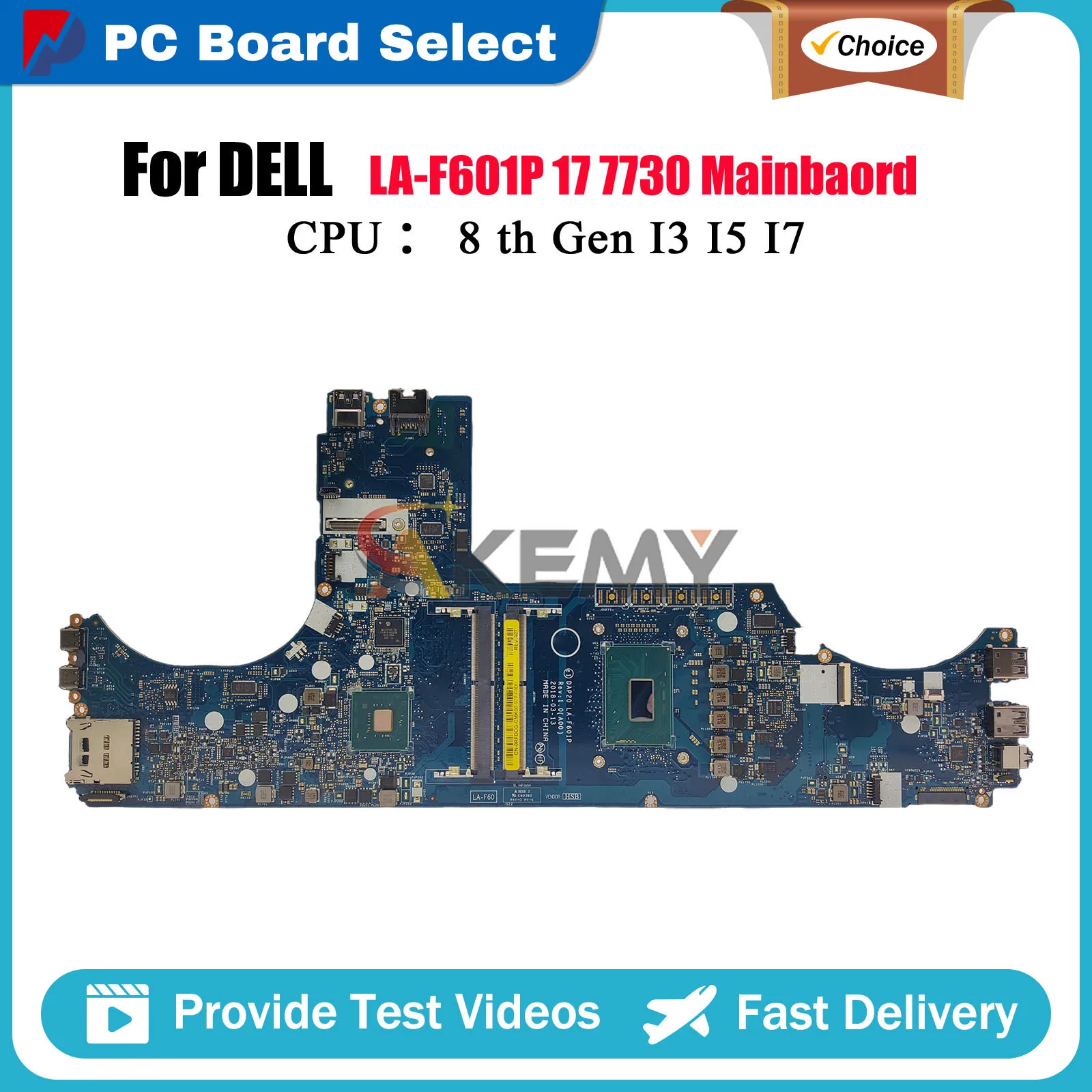 Laptop Motherboard For DELL Precision 7730 LA-F601P with i5 i7 8th Gen CPU 0RFDCG 0CVMJW 0V490F 0GP3DD Tested OK
