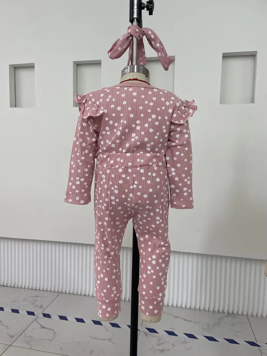 0-18 أشهر طفلة ربيع الخريف الزي الأزهار طويلة الأكمام مضلع رومبير القوس السراويل عقال 3 قطعة مجموعة