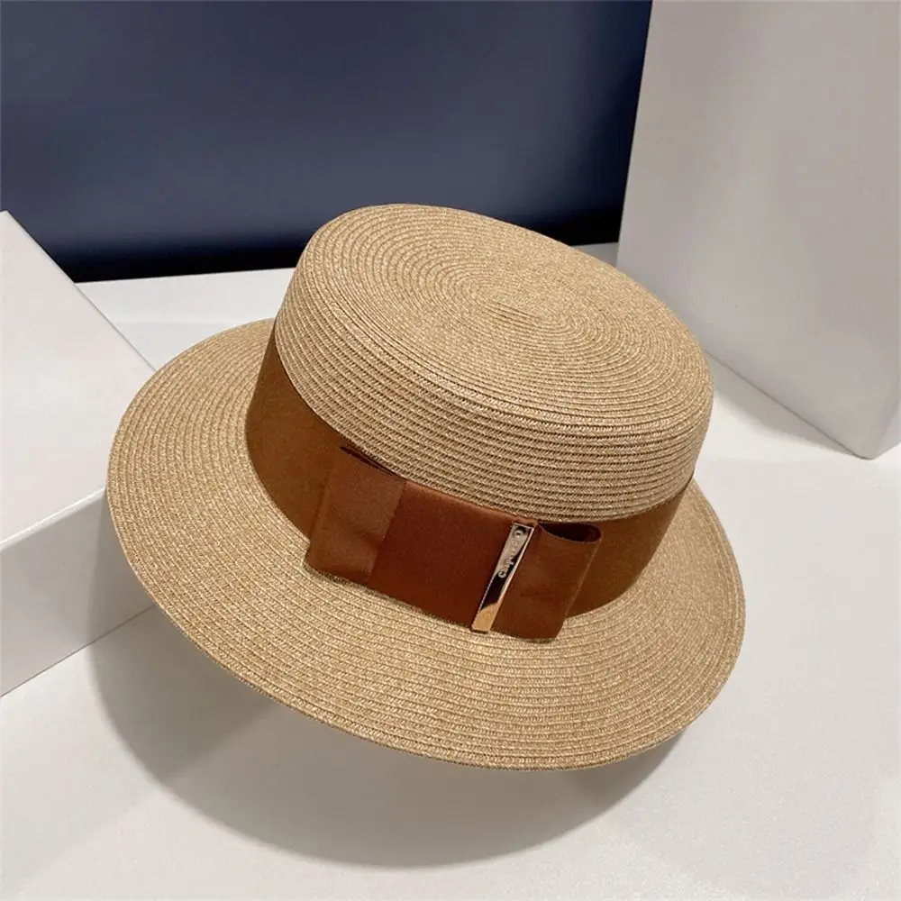 

British Style Satin Bow Ladies Sun Hat Sun Protection Wide Brim Straw Hat Elegant Beach Hat Outdoor Activities