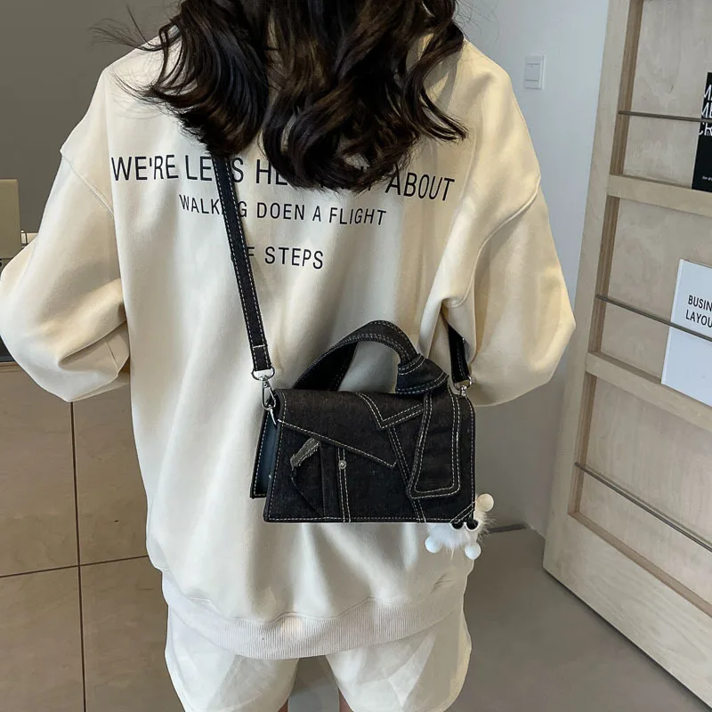 European Fashion Denim Handbag 2025 New Versatile Niche Design Crossbody Bag Colour Blocking Shoulder Commuter Small Square Bag