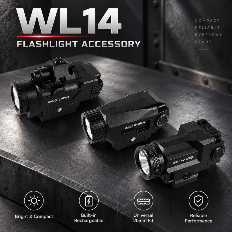 WL14 Model Lighting Accessory, Under Mount Flashlight with Built-in Battery Fits 20mm Rail for Hobby Use