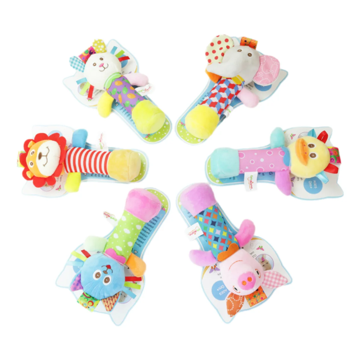 Soft Hand Crank Baby Rattles Cartoon Animal Plush Toys with BB Call Voice Squeaky Sensory Travel Accessory for Toddlers