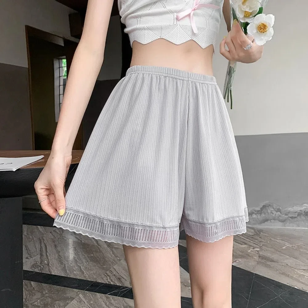 

Sweet Ice Silk High Waist Safety Pants Loose Large Size Skirt Seamless Shorts Anti-Glare Lace Summer Short Leggings Beach