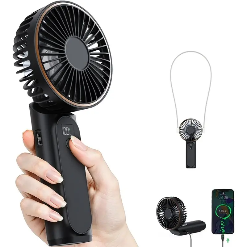 ABWM-Portable Fan Rechargeable,4000Mah, Portable Handheld Fan 180° Adjustable, 6-Speed Wind, Display Electricity In Time