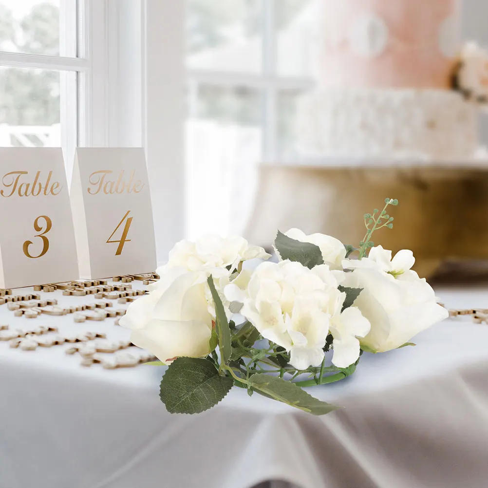 

3 Pcs Home Decor Simulated Rose Holder Pillar Wreaths Rings Tray Artificial Flowers White Wedding Layout Props Miss