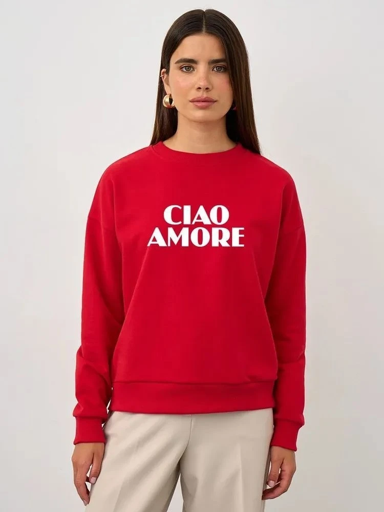 Faion Sle New Faion Casual Letras sueltas Estampado redondo Ne Long Sves Sudadera Top suelto estampado