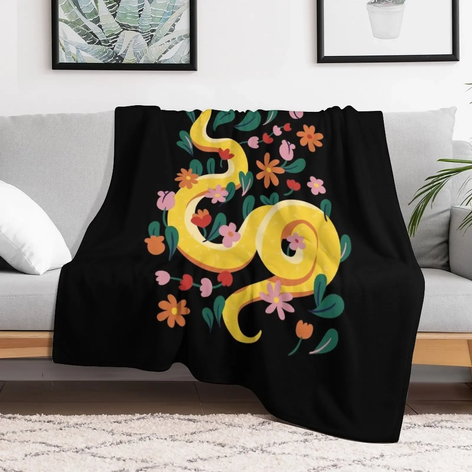 Yellow snake flower pattern Throw Blanket Comforter Soft Big Blankets