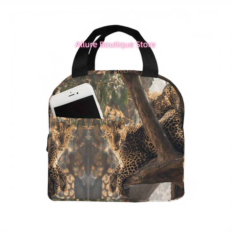 1pc Leopard Print Lunch Box-Like Lunch Bag for Adults - Stylish Camouflage Design with Leopard Face & -like Tree Branch Pattern,
