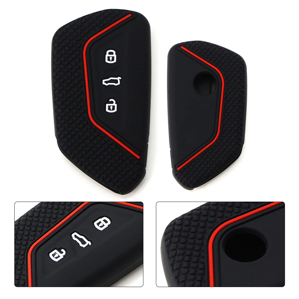 None Key Case For ID.4 For Skoda Octavia Full Package Silicone For Golf MK8 For ID.3 Soft Black Black Red Line