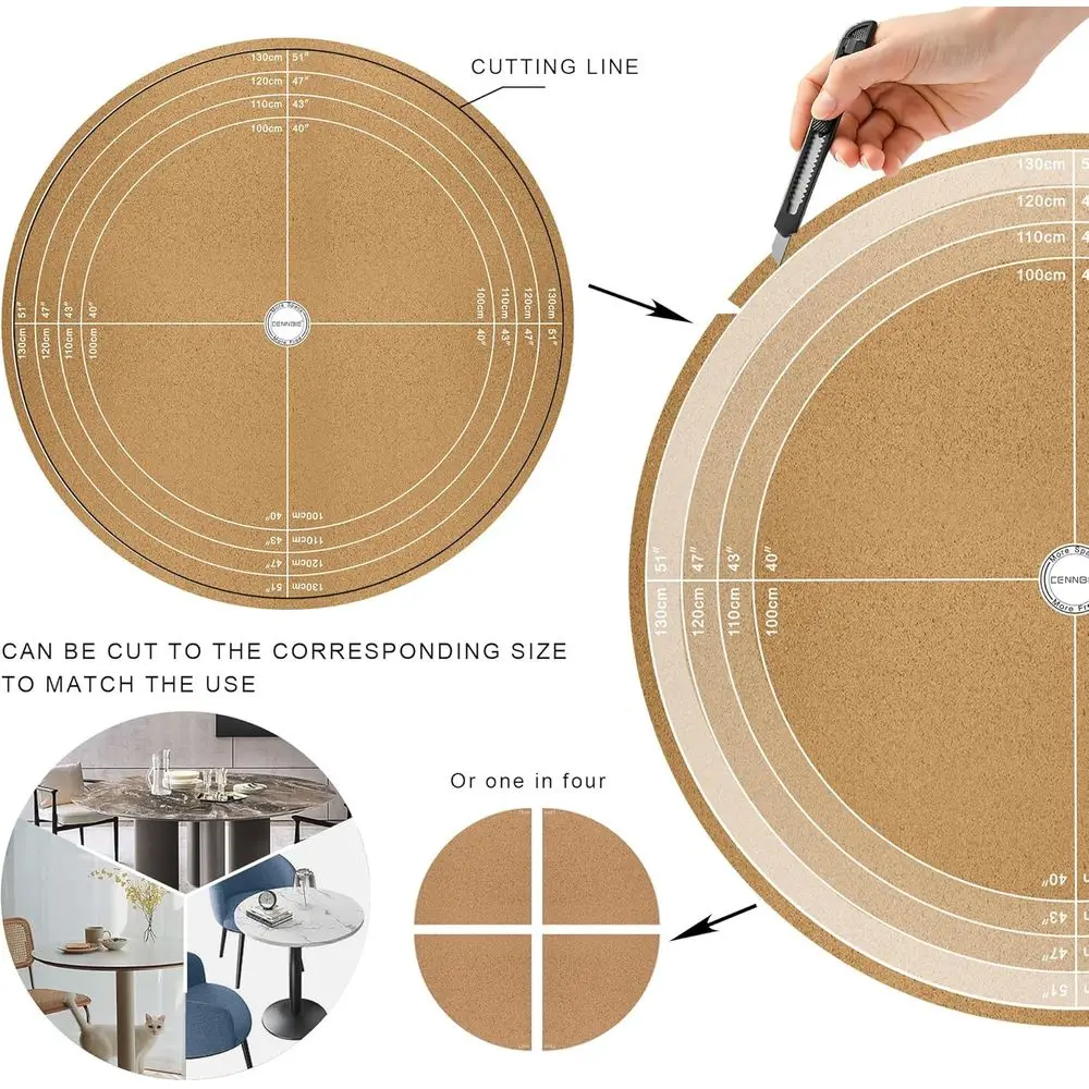 Round Table Mats - 54-40 Inches Cork Leather Placemats - Customizable for Side Dining or Coffee Tables (Black)