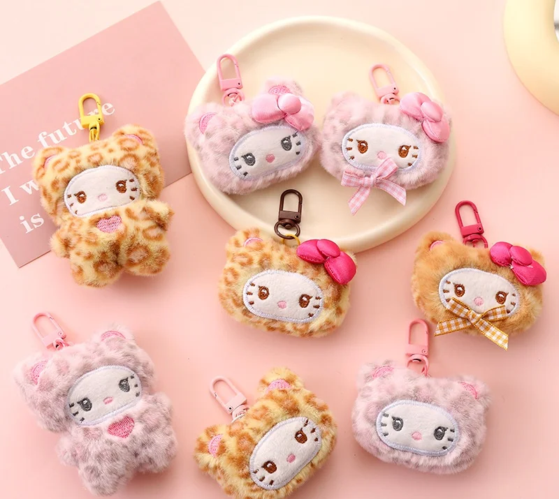 2PCS Sweet Y2K Leopard‑Pattern KT Cat Plush Keyring Adorable