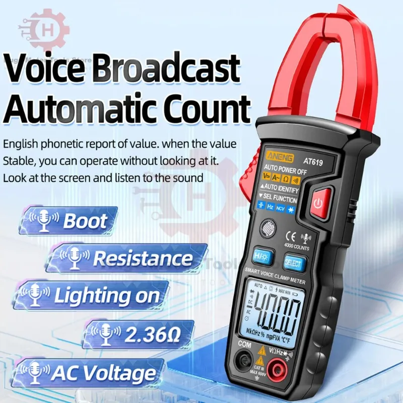 ANENG  AT619 Digital Clamp Meter Ammeter Current ClampTester Voice Broadcast Multimeter Professional Electrician Tools