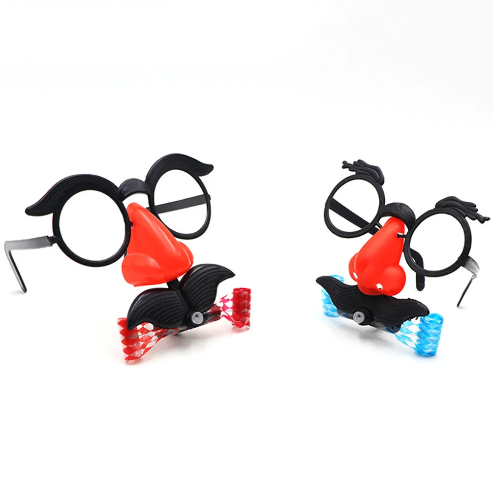 

2PCS Funny Props Nose Glasses Whistle Costume Round Frame False Nose Blow Out Dragon Props (Small Size, Random