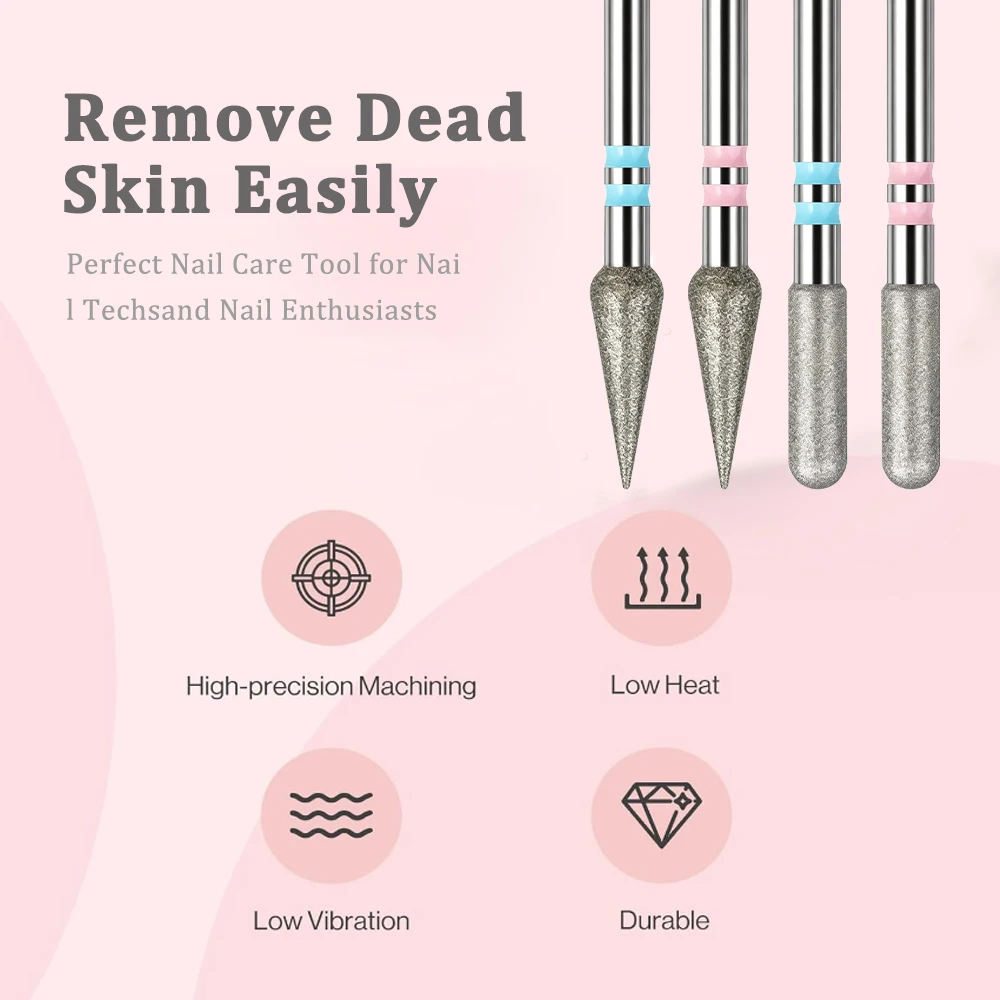 4pcs Diamond Nail Drill Bits Cuticle Cleaner for Electric Drill Manicure Pedicure Polishing Nail Art Tool Salon Home Supplies