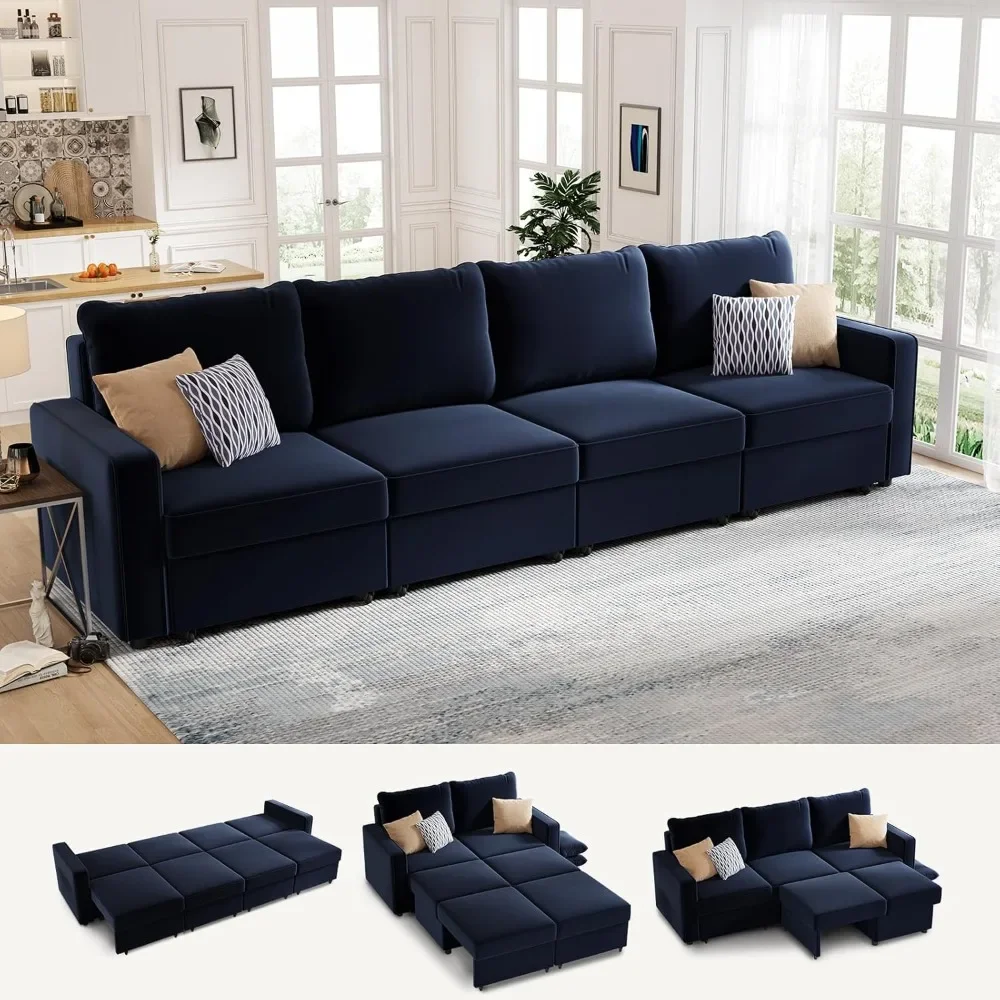 Modular Sectional Sofa, 118 Inch Comfy Sofas, 4 Seater Sofas with Storage Space, Sleeper Sofa, Velvet, Living Room Modern Sofa