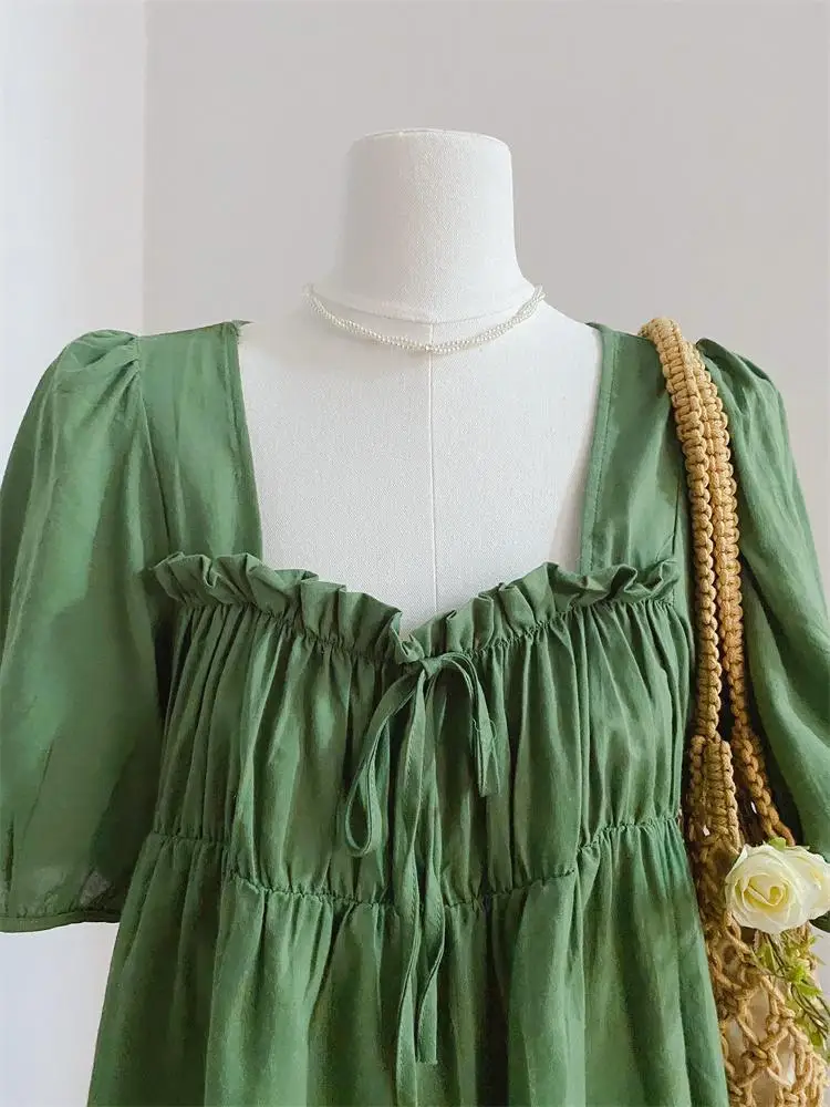 Sweet Blouses Women Summer Folds Designed Vintage Office Lady Leisure Baggy All-match Literary Chic Popular French Style