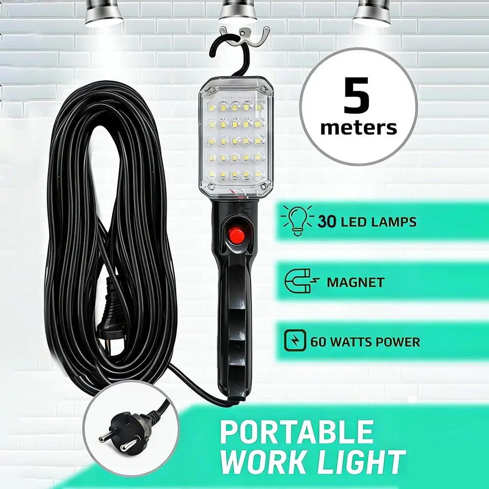 Luz de trabajo LED portátil con imán y cable de alimentación, luz de reparación automotriz para mantenimiento de automóv