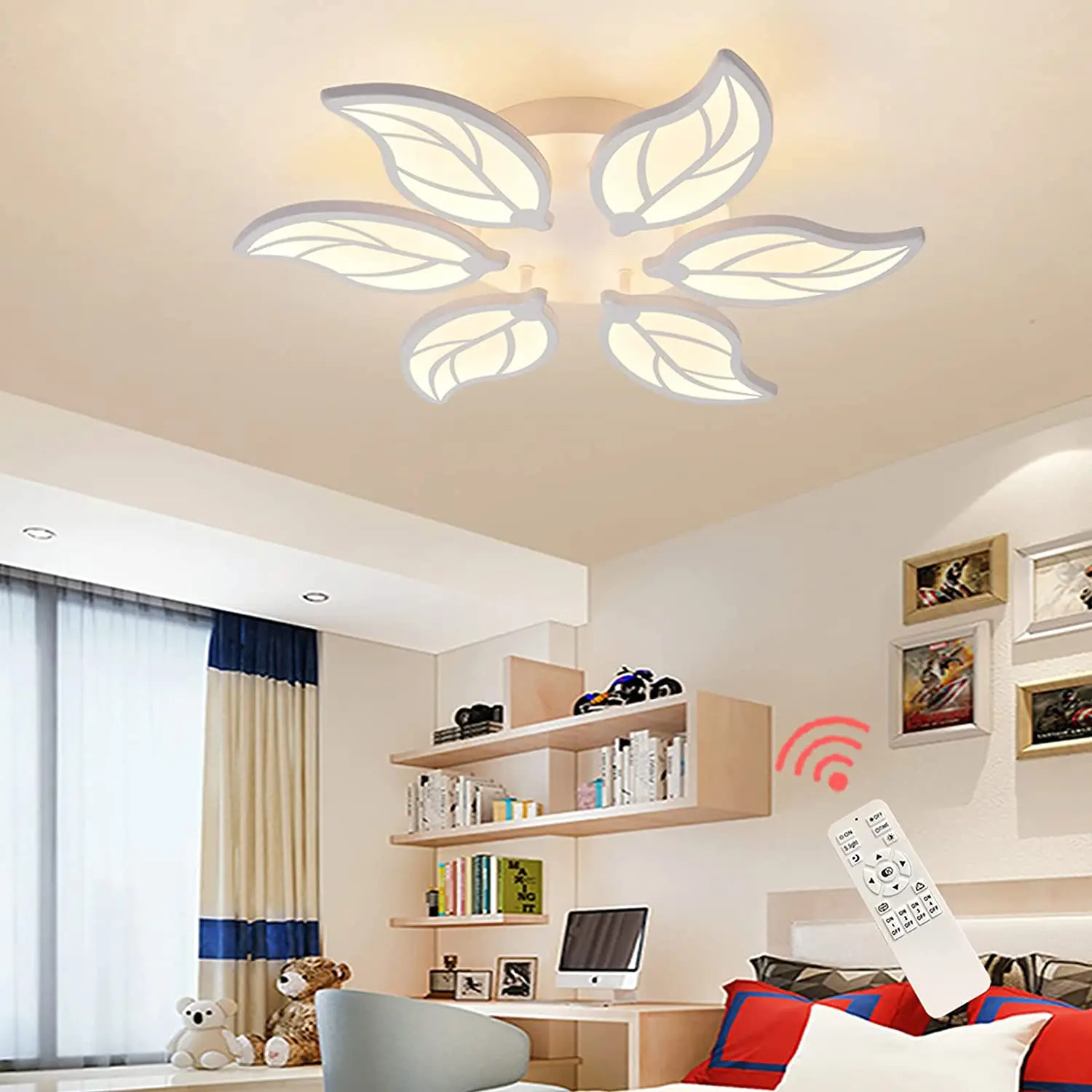 

Dimmable LED Ceiling Light,6 Heads Modern Leaf Shape Flush Acrylic Ceiling Lamp Bedroom Dining Living Room Study(43W/3000-6500K)