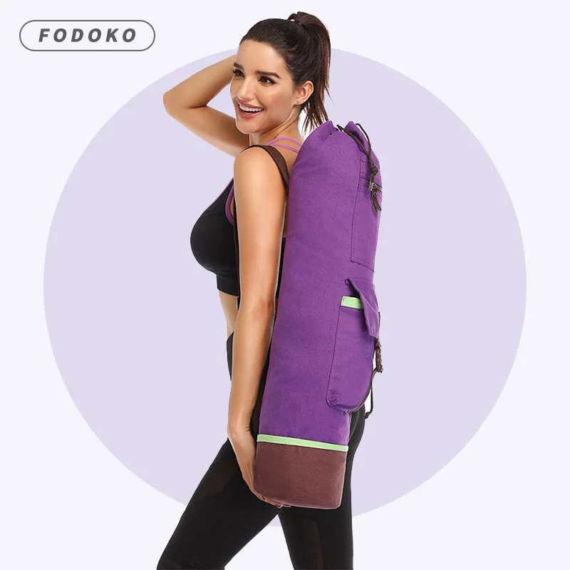 Canvas Yoga Mat Bag Multifunctional Yoga Storage Bag Sports and Leisure Travel Fitness Bag Large Mouth with Water Cup Sports Bag