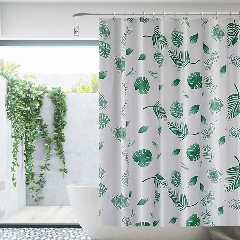 Waterproof Shower Curtain Liner PEVA Bathroom shower Curtains Green Leaves Design Bath Curtain With Hooks Whole Sale New Fashion