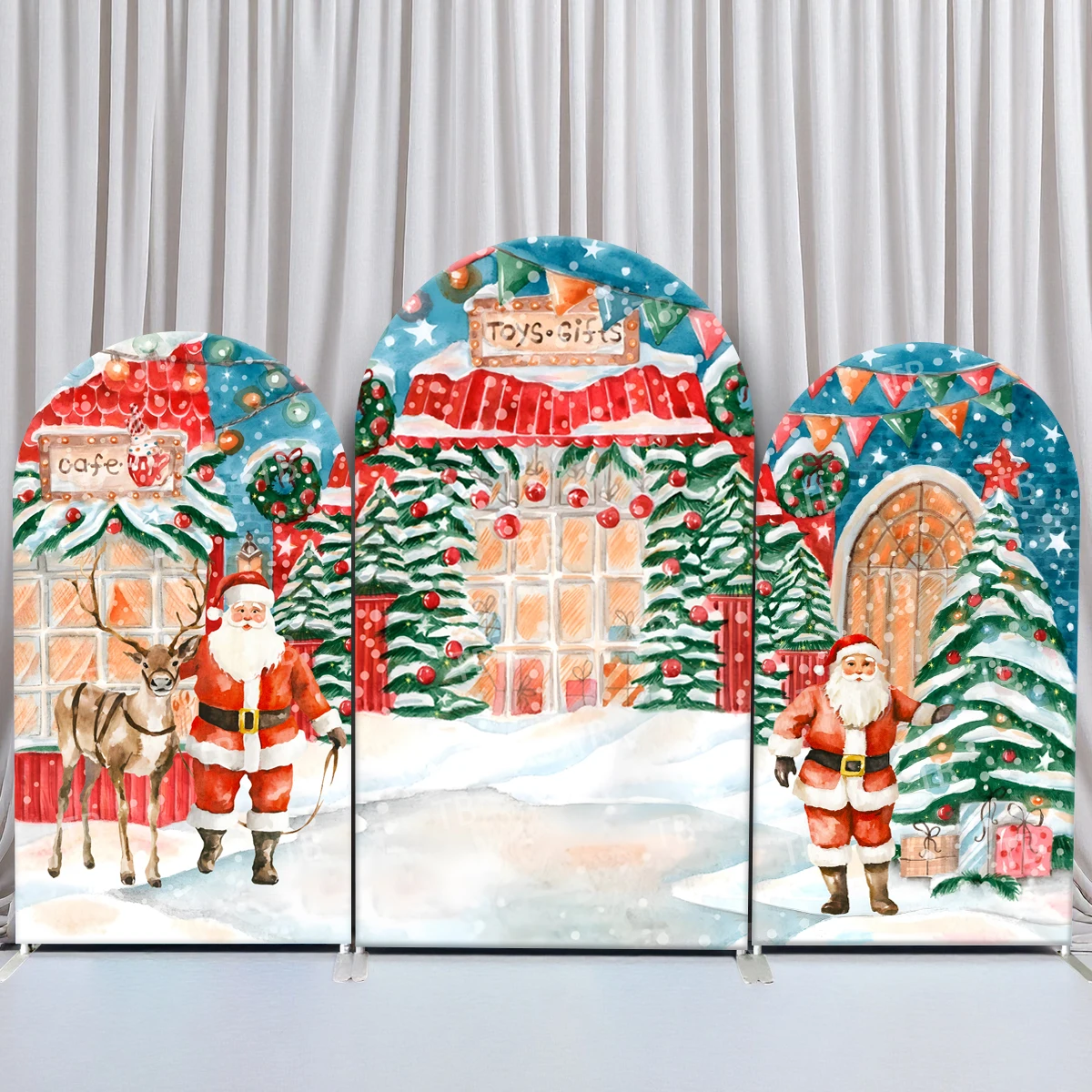 

Christmas Arch Backdrop Cover Kids Festival Party Baby Shower Cartoon Santa Claus Photography Background Decor Elastic Fabric