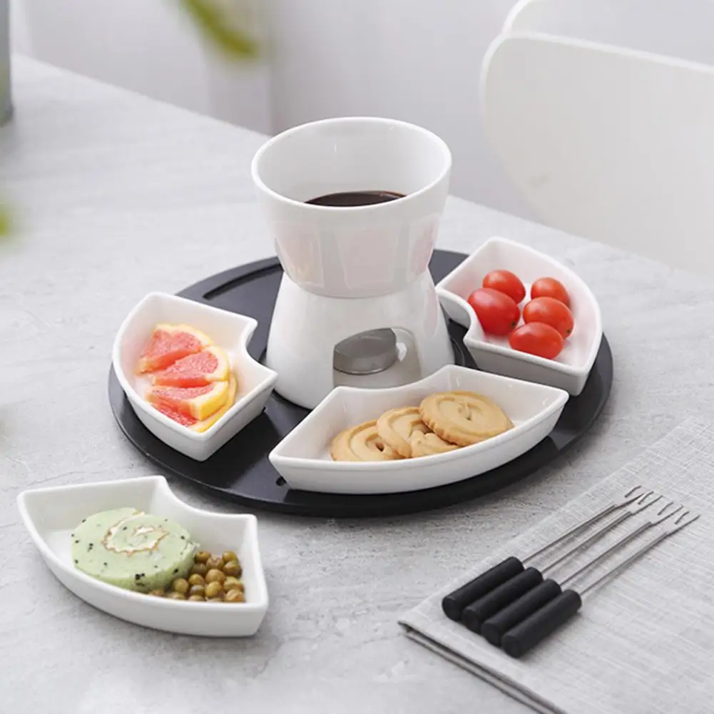 High Temperature Ceramic Pot Elegant Ceramic Fondue Butter Warmer Set for Chocolate Cheese Caramel for Even for Dipping