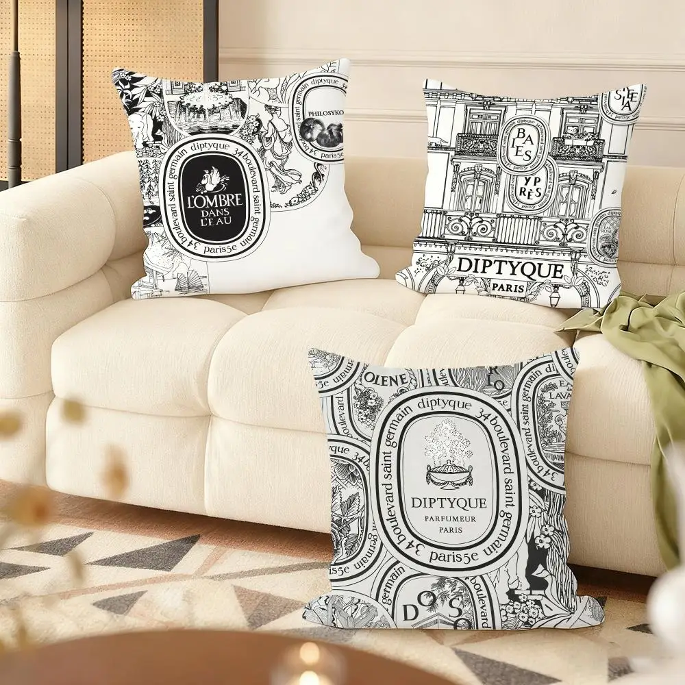 Fashion Brand D-Diptyques-es Cushion Cover Soft Plush Throw Pillow Cover | Double-Sided Printed Cushion Case | Sofa & Home Decor
