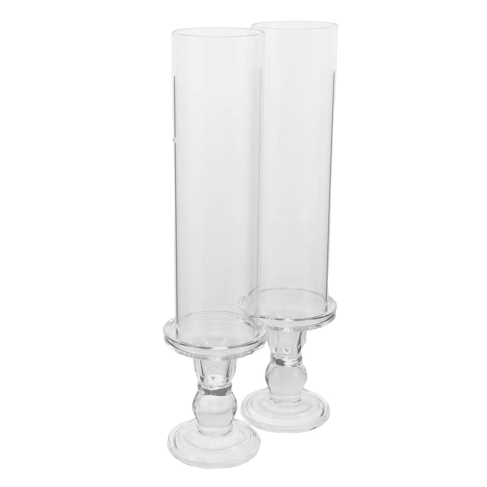

2Sets European Glass Candlestick Holders Clear Tapered Table Centerpiece Wedding Decor Windproof Sleeve Stable Base Romantic