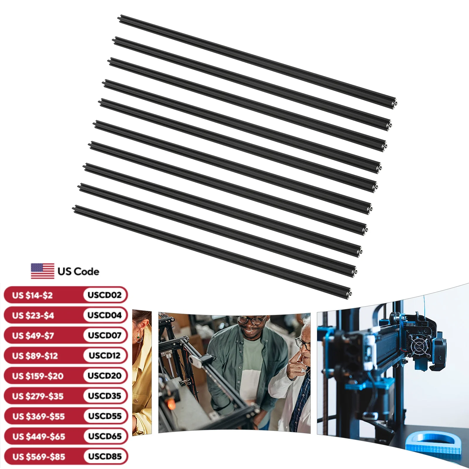 10 แพ็ค 2020 T-Slot อลูมิเนียม Extrusion มาตรฐาน Anodized Linear Rail 20*20*1000 มม.สําหรับ CNC 3D เครื่องพิมพ์สีดํา