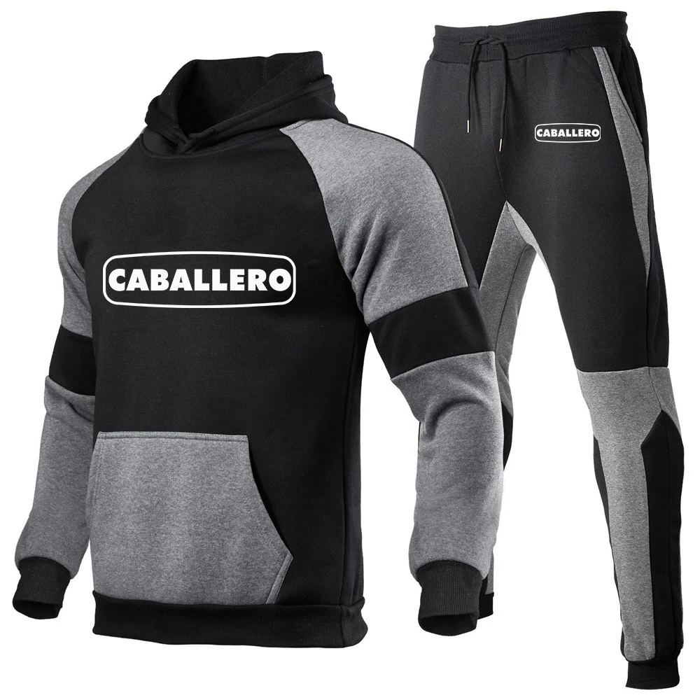 Motorcycle Caballero 2026 letter printed sportswear set men's hooded sweatshirt long pants set spring and autumn suit