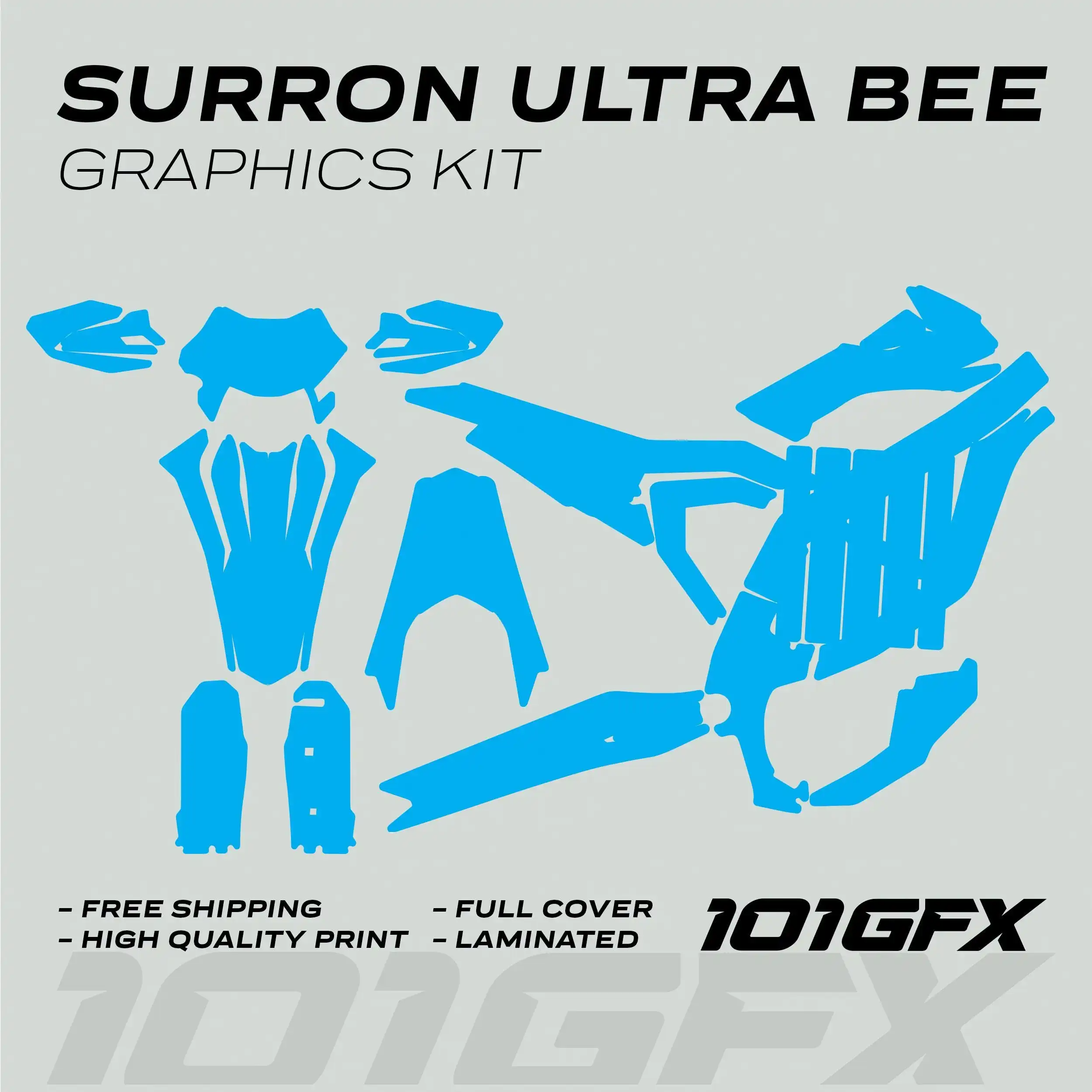 Graphics Kit SOLID COLOR CYAN Decals Stickers Laminated eBike Decals Wrap Protection Mono Color For Surron Ultra Bee
