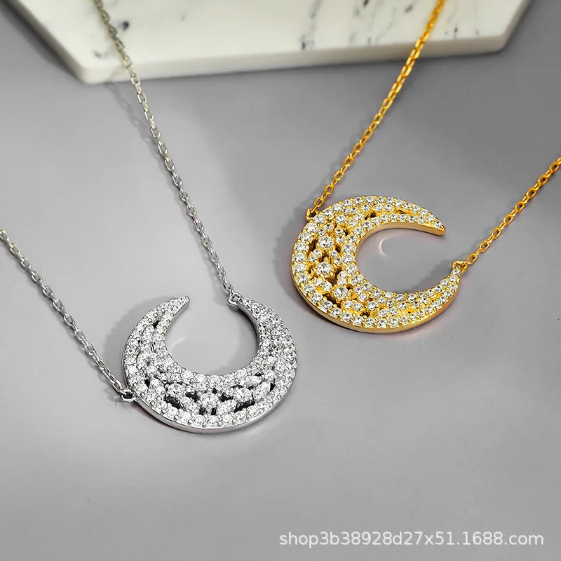 Original Design By Zhen Chengda, Hollowed Out Moon Necklace for Women S925 Sterling Silver, Unique and Niche