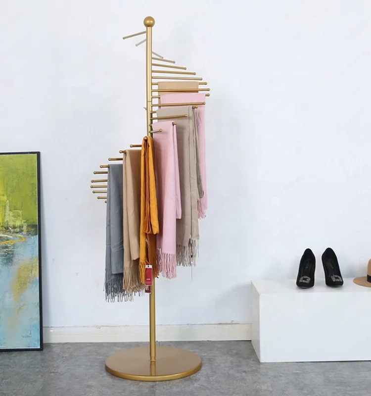 

Ladies Scarf Display Stand Space Saving Clothing Store Display Stand Metal Floor Standing Display Stand