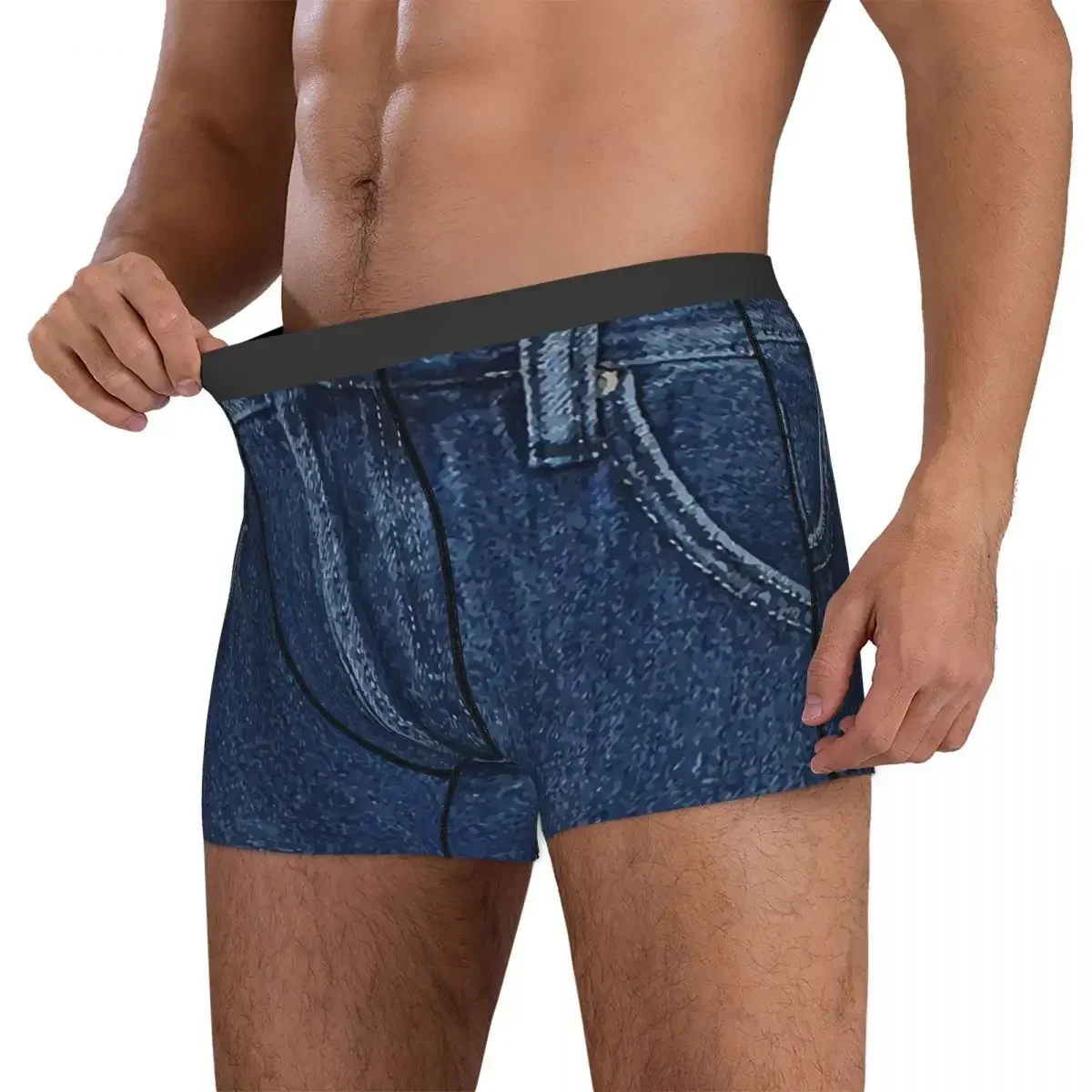 Boxer Underpants Shorts Blue  Classic Jeans Texture Panties Men Breathable Underwear For Homme Man Boyfriend Gifts