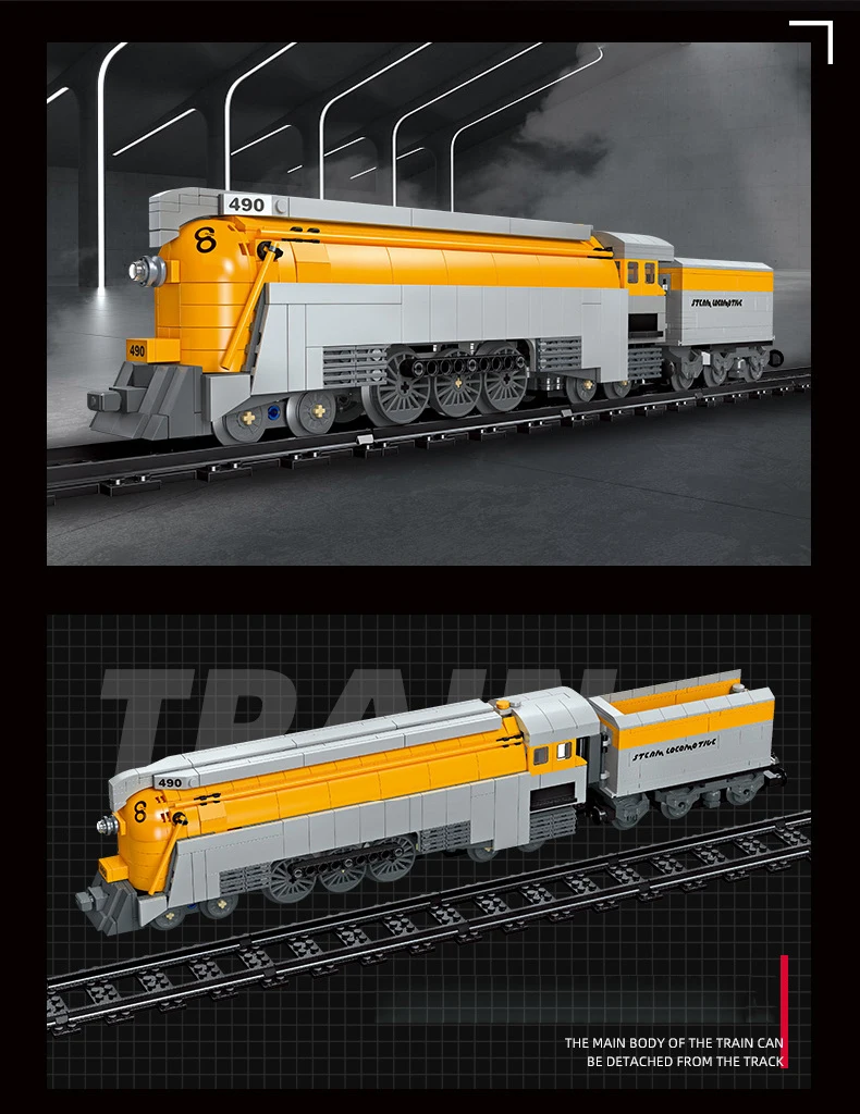 Idea CO490 Baustein-Eisenbahn-Zug-Konstruktionsset, klassische Dampflokomotive, Lernspielzeug, Sammlerstücke, ideal als Geschenk. – Detail 5