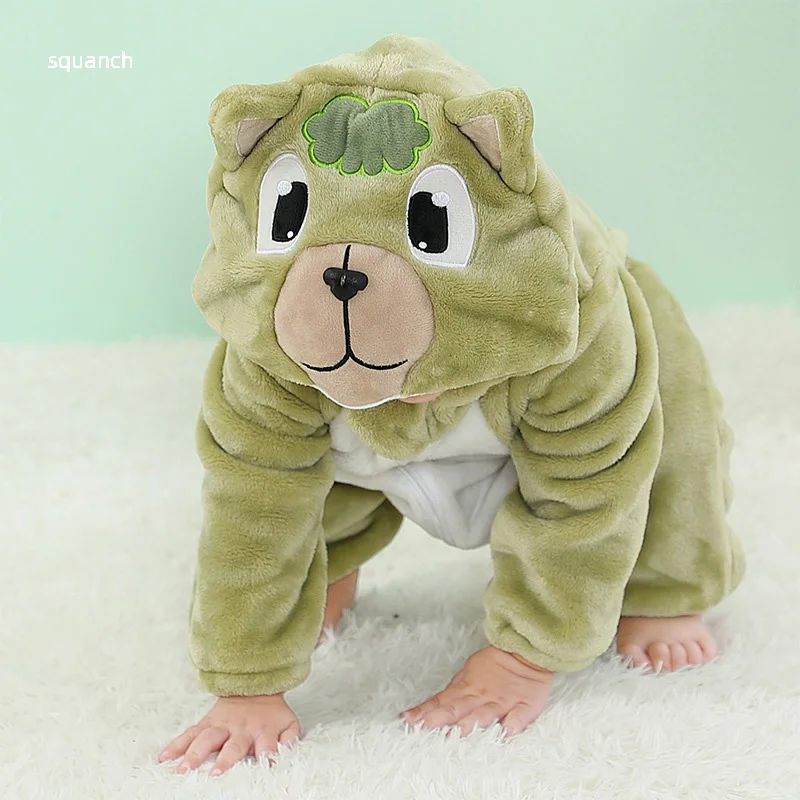 Cute Baby Dog Costume Halloween Animal Cosplay Suit Boy Girl Green Outfit Winter Warm Clothes Bebe Festival tuta 0-3Y