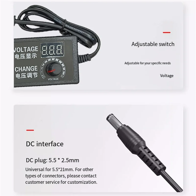 ABLN-Universal 3-24V 3A محول إمداد الطاقة المتغير مع شاشة عرض الجهد LED، محول التبديل القابل للتعديل الولايات المتحدة الولايات المتحدة التوصيل