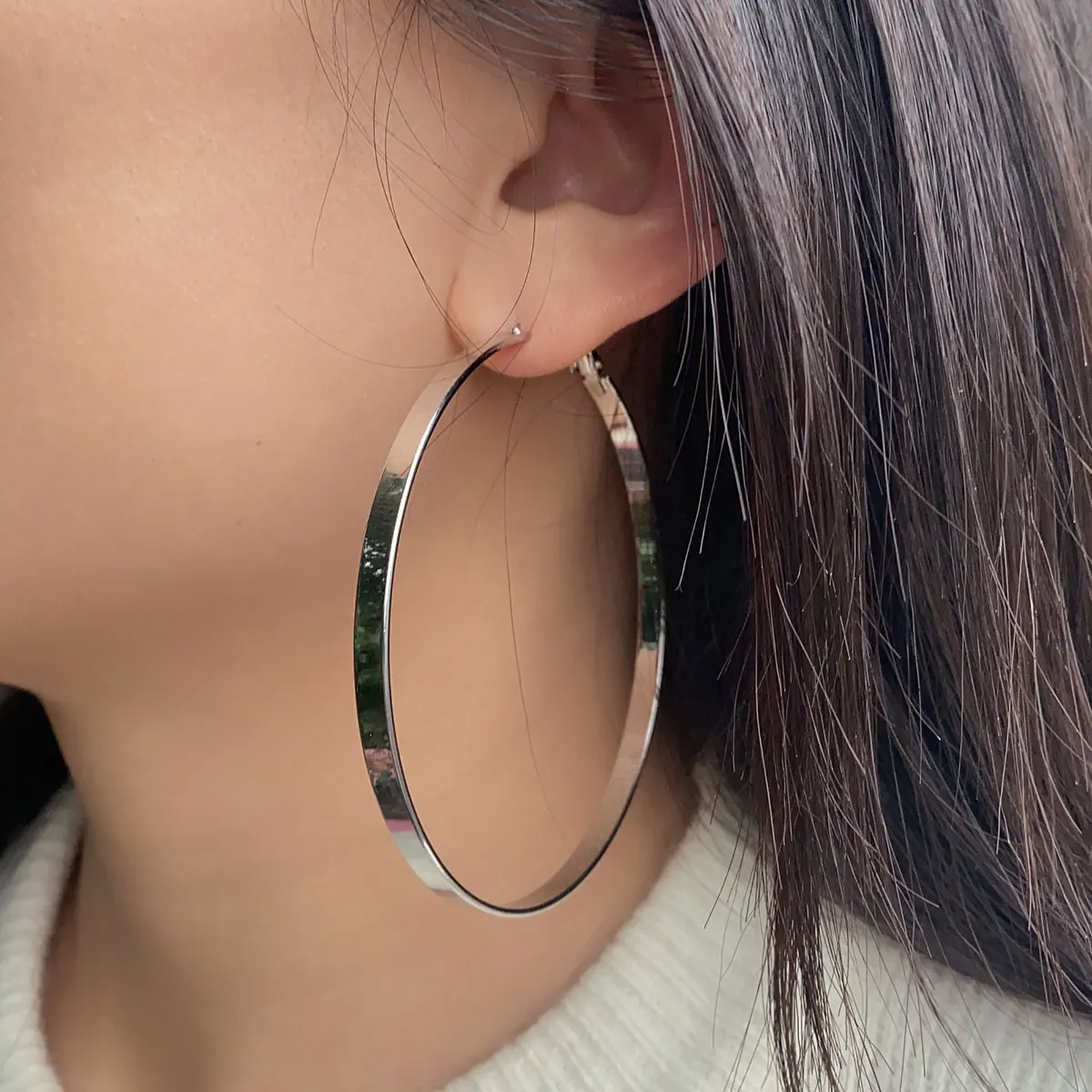 Fashion Silver Color Large Flat Hoop Earrings Geometric Metal Small Circle Earrings for Women Men Punk Statement Jewelry Gift