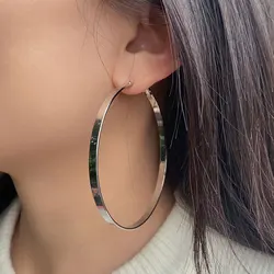 Fashion Silver Color Large Flat Hoop Earrings Geometric Metal Small Circle Earrings for Women Men Punk Statement Jewelry Gift
